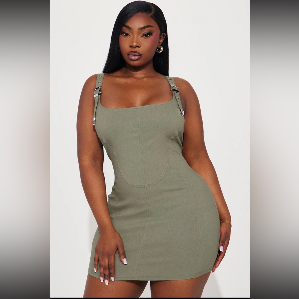 Fashion Nova olive buckle mini dresss
